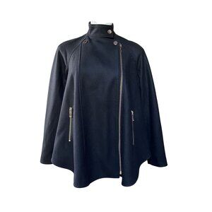 Ted Baker Black Retro 50s Swing Coat Small Wool Blend Prata Cape Jacket